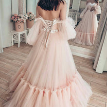 Load image into Gallery viewer, pink prom dresses ball gown lace applique elegant tulle a line prom gowns vestido de fiesta