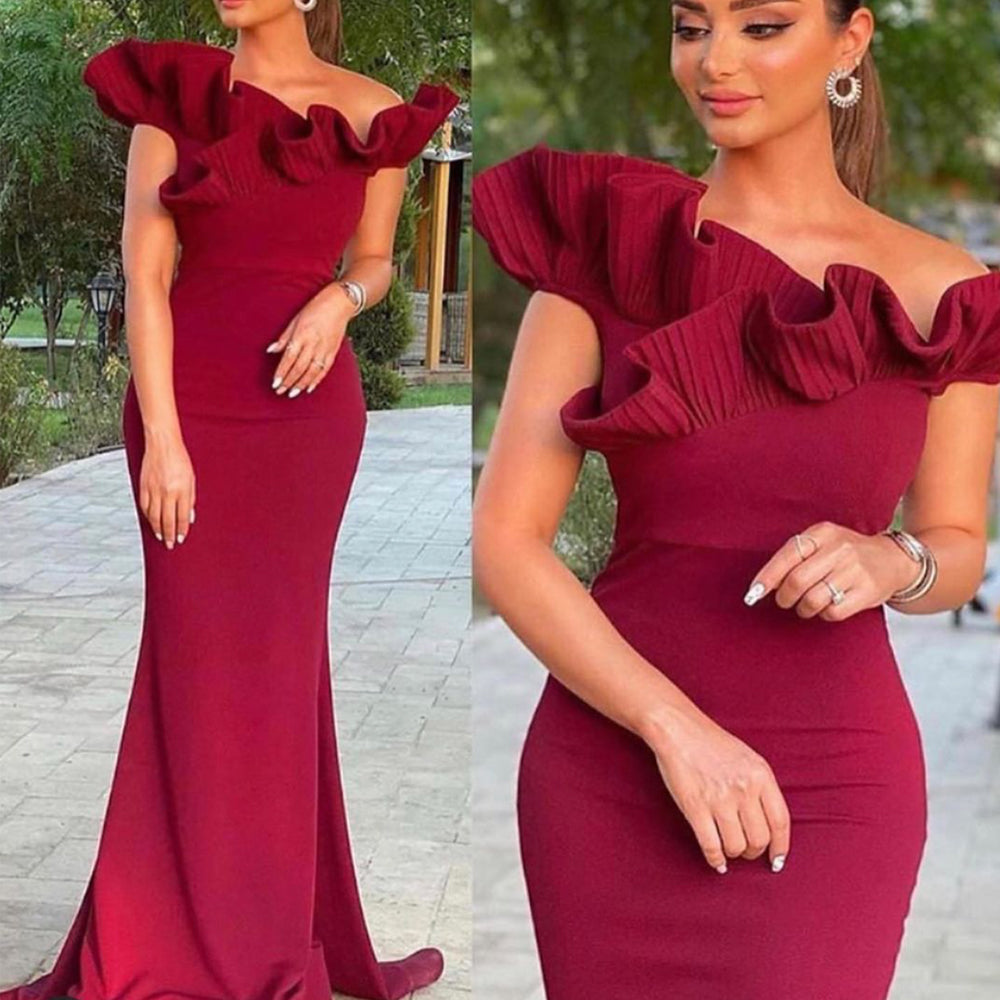 burgundy simple evening dresses long dubai arabic mermaid modest elegant formal party dresses robe de soiree