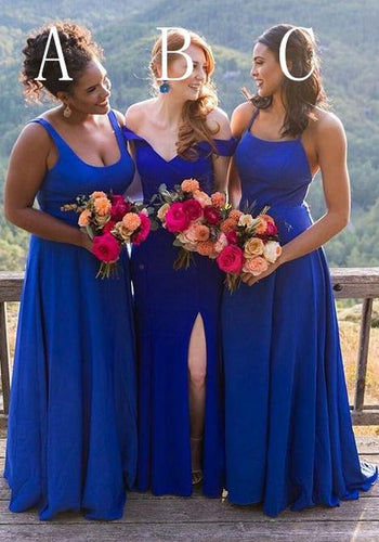 mismatched bridesmaid dresses long royal blue satin cheap elegant wedding guest dress 2021