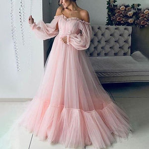 pink elegant prom dresses 2020 off the shoulder tulle lace applique simple prom gown 2021