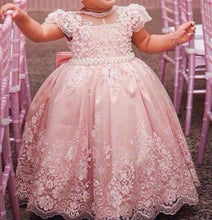 Load image into Gallery viewer, pink toddle little girl dresses 2020 cap sleeve lace applique cute flower girl dresses for weddings 2021