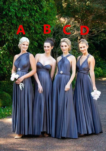 gray bridesmaid dresses long convertible infinite satin cheap custom wedding party dresses 2021