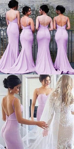 purple bridesmaid dresses long mermaid elegant spaghetti straps modest cheap wedding guest dresses