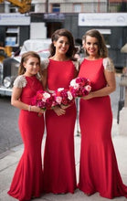 Load image into Gallery viewer, red bridesmaid dresses 2020 cap sleeve beaded mermaid elegant cheap bridesmaid dresses 2021