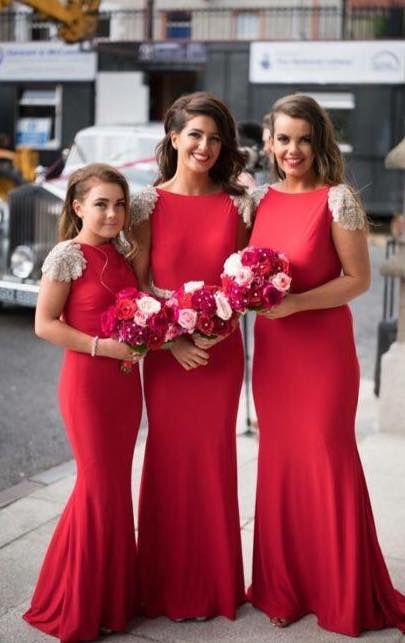 red bridesmaid dresses 2020 cap sleeve beaded mermaid elegant cheap bridesmaid dresses 2021
