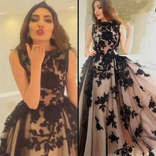 Load image into Gallery viewer, black lace applique prom dresses 2021 vestido de fiesta vintage a line elegant prom gown