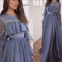 Load image into Gallery viewer, gray beaded prom dresses long chiffon a line elegant simple crystal 2021 cheap prom gown