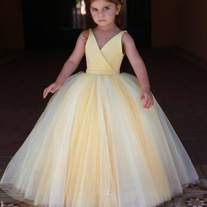 yellow flower girl dresses for weddings 2020 tulle simple cute v neck cheap kids prom ball gown