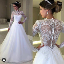 Load image into Gallery viewer, vintage wedding dresses boho white long sleeve lace applique simple cheap bridal gown robe de mariee