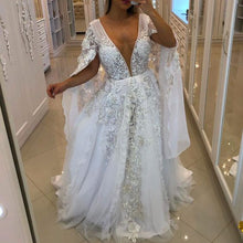 Load image into Gallery viewer, lace applique prom dresses 2020 white v neck elegant dubai fashion 2021 cheap prom gown