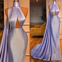 Load image into Gallery viewer, vestidos de fiesta de longo simple evening dresses 2022 high neck satin mermaid purple formal party dresses 2023