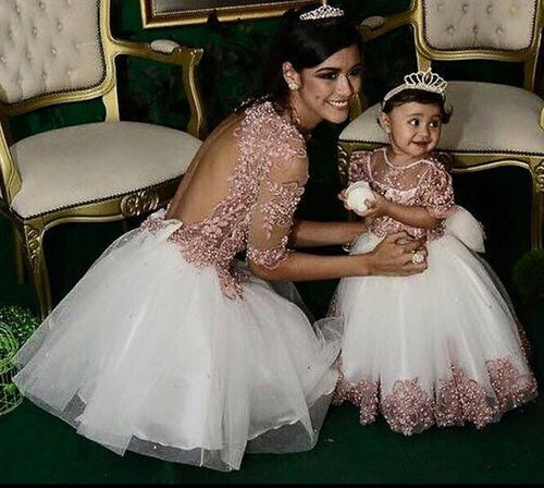 mother and daughter matching dresses Lace Applique prom dresses short cute toddle little girl dresses