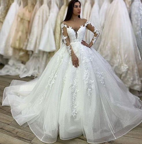 long sleeve wedding dresses boho lace applique beaded luxury elegant cheap wedding gown