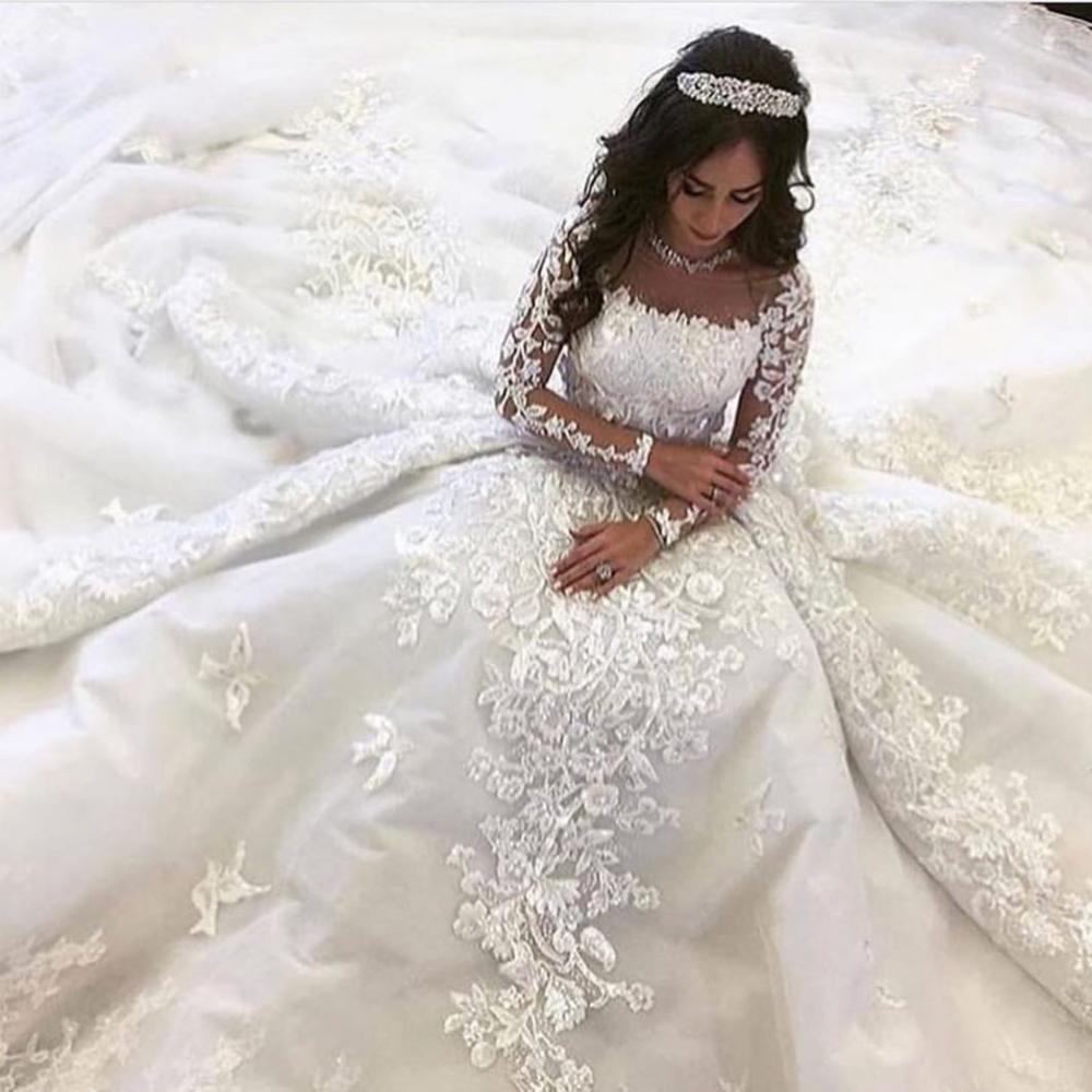 luxury wedding dresses 2020 long sleeve lace appliqué off white sparkl ...
