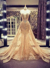 Load image into Gallery viewer, gold evening dresses with removable skirt sparkly beaded sweetheart elegant sexy formal dresses