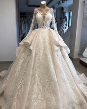 Load image into Gallery viewer, long sleeve wedding dresses boho 2021 vestidos de novia lace applique elegant luxury bridal dress 2022