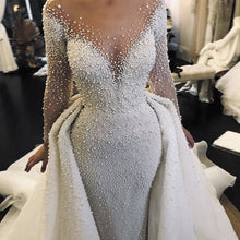 Load image into Gallery viewer, luxury wedding dresses 2020 detachable skirt peals beaded long sleeve elegant wedding gown vestido de noiva