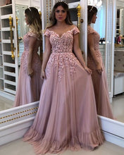 Load image into Gallery viewer, off the shoulder lace prom dresses pink beaded elegant formal wear prom gowns abendkleider