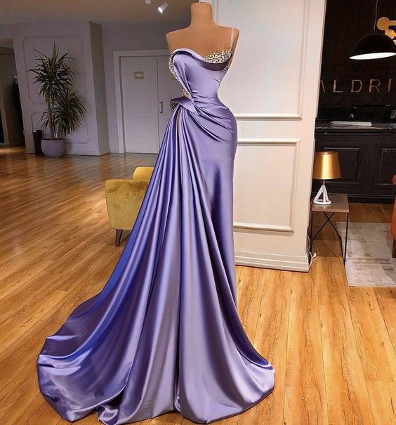 Purple Satin V-neck Custom Empire A-line Host Evening Formal Dress