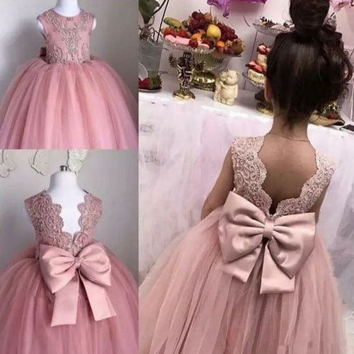 pink flower girl dresses for weddings Lace Applique dusty pink cute kids prom gown vestido de novia