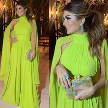 Load image into Gallery viewer, lime green prom dresses long high neck chiffon dubai fashion elegant cheap prom gown robe de soiree