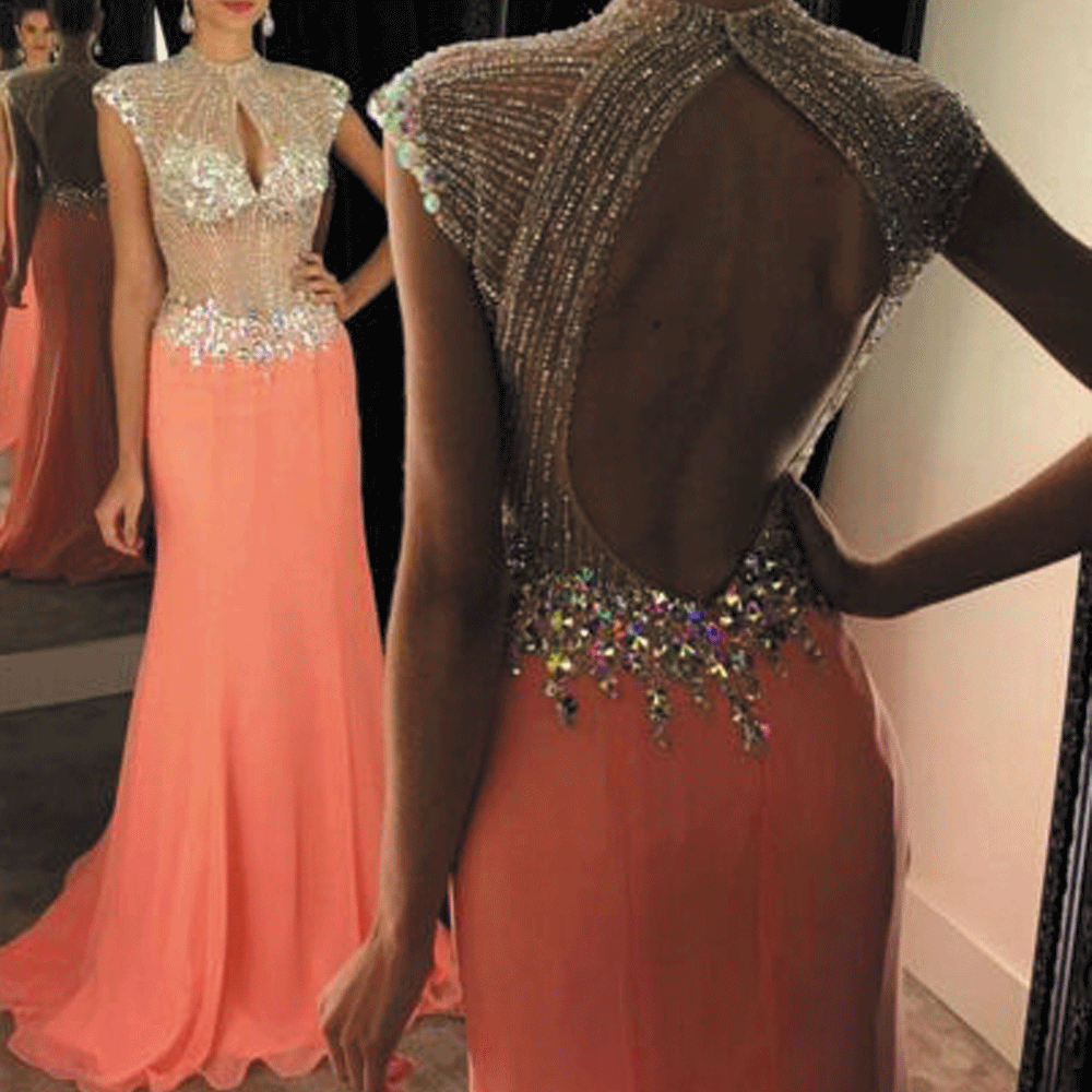 coral prom dresses long luxury crystals beaded mermaid elegant cap sle –  inspirationalbridal