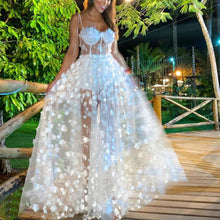 Load image into Gallery viewer, 3d flowers white prom dresses 2020 sweetheart neck elegant lace floral prom gown 2021
