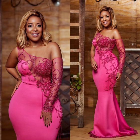 hot pink African evening dresses long mermaid plus size beaded lace ap –  inspirationalbridal