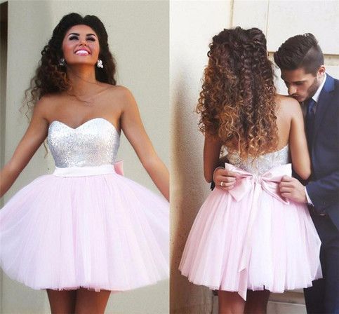 short homecoming dresses 2020 sweetheart neck sparkly sequin pink prom dresses ball gown 2021