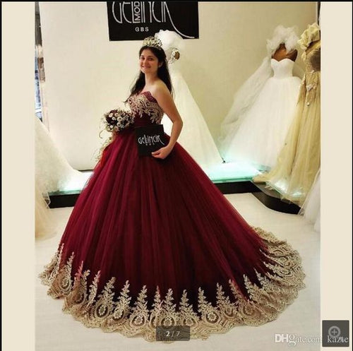 ball gown prom dresses Burgundy lace appliqué elegant sweetheart neckline prom gown quinceanera dresses