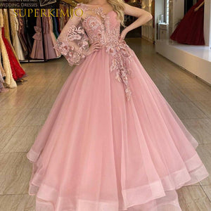 one shoulder pink prom dresses 2020 lace applique elegant tulle luxury senior prom gown 2021