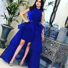 Load image into Gallery viewer, royal blue prom dresses with detachable skirt feather elegant vintage prom gown vestido de fiesta