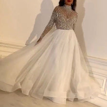 Load image into Gallery viewer, arabic prom dresses 2020 high neck beaded white tulle a line cheap prom gown 2021 robe de soiree