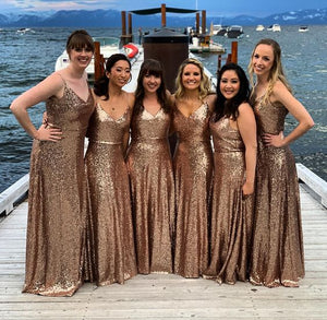 2021 bridesmaid dresses long v neck rose gold sparkly cheap wedding party dresses 2022