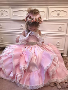 kids ball gown prom dresses pink lace flower girl dresses baby girl birthday party dresses