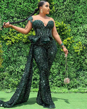 Load image into Gallery viewer, green jumpsuit for weddings pant suit sparkly sequin elegant cheap outfit pant suit for women