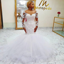 Load image into Gallery viewer, vestido de novia de seria mermaid lace applique wedding dresses for bride 2021 modest simple wedding gown