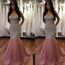 Load image into Gallery viewer, abendkleider 2021 crystal evening dresses long sweetheart neck beaded mermaid pink evening gown 2022