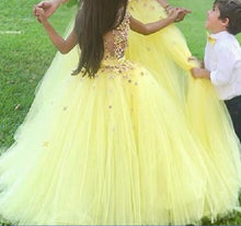Load image into Gallery viewer, yellow flower girl dresses for weddings 2020 handmade flowers tulle cheap kids prom ball gown