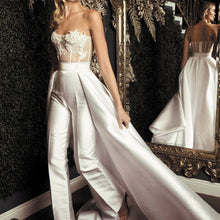 Load image into Gallery viewer, white jumpsuits for women 2020 lace appliqué elegant detachable skirt pants for weddings
