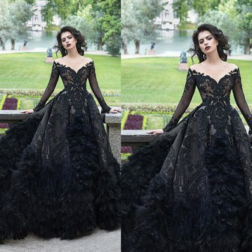 Long Black Bling Sequins Ballgown Prom Dress with Sleeves - $219.992  #MS18129 - SheProm.com