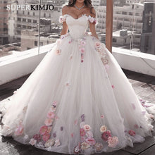 Load image into Gallery viewer, handmade flowers ball gown wedding dresses 2020 beaded sparkle elegant off the shoulder wedding gown