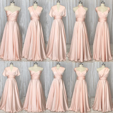 Load image into Gallery viewer, convertible bridesmaid dresses 2022 pink long cheap a line satin wedding guest dresses 2021