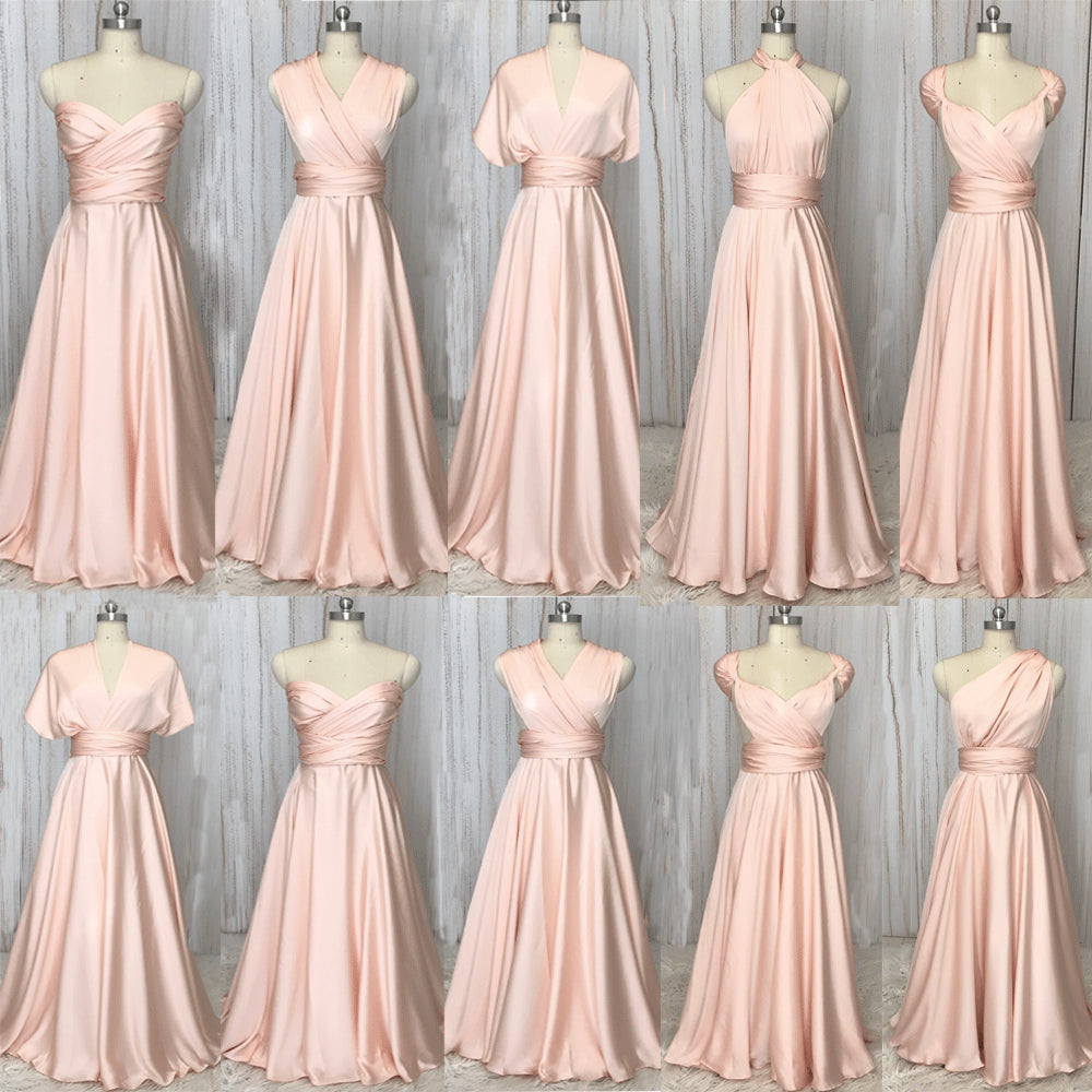 convertible bridesmaid dresses 2022 pink long cheap a line satin wedding guest dresses 2021