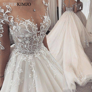 lace appliqué wedding dresses 2020 long sleeve beaded elegant light champagne wedding gown