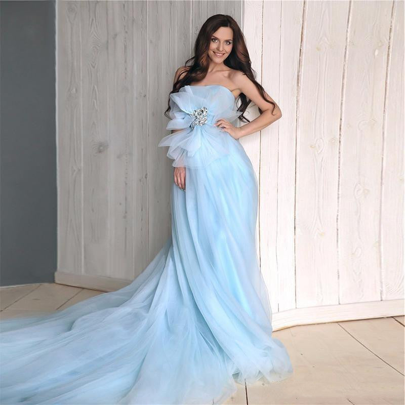 strapless tulle prom dresses 2021 blue tulle elegant simple cheap prom gown vestidos de fiesta
