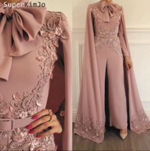 Load image into Gallery viewer, dusty pink jumpsuits for women 2020 lace appliqué beaded 3d flowers Dubai caftan pants for weddings