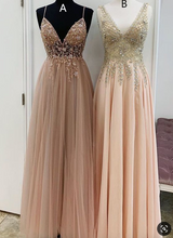 Load image into Gallery viewer, beaded prom dresses 2020 long v neck crystals elegant sexy formal dresses vestido de Longo