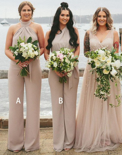 convertible jumpsuits for weddings 2020 chiffon cheap champagne pants for women wedding party dresses 2019