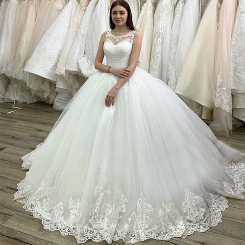 Lace Applique off white wedding dresses ball gown vestido de Novia princess cheap wedding gowns